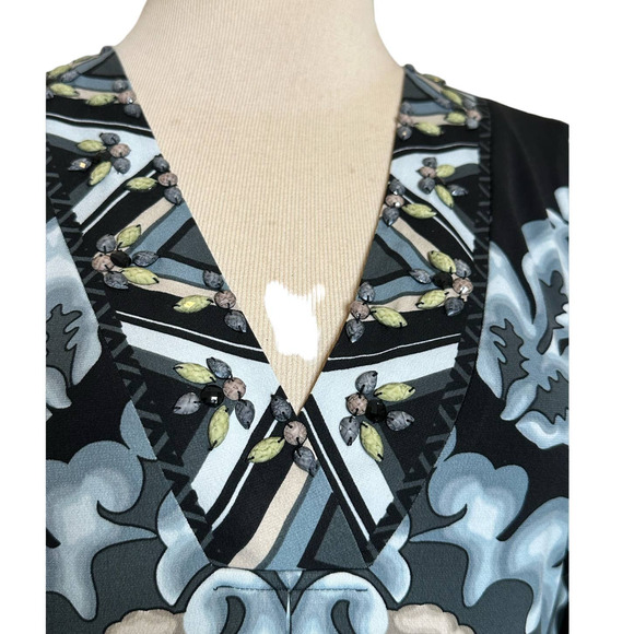 Hale Bob Tribal Black Gray Embellished  V-neck Long Sleeves Mini Dress size XS - Picture 8 of 16